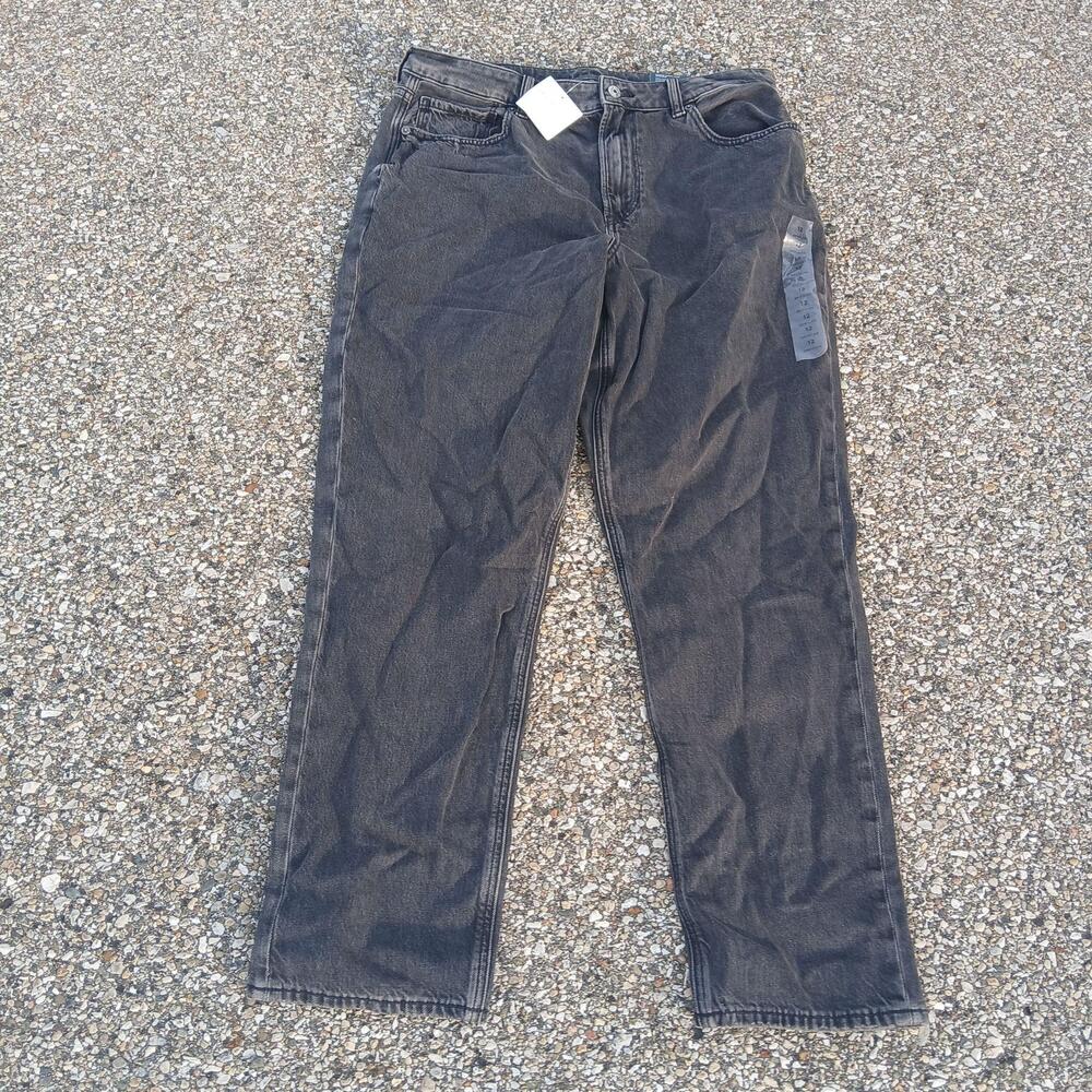 American Eagle Mom Jeans Womens 12 Black Charcoal Super High Rise Strigid 31W